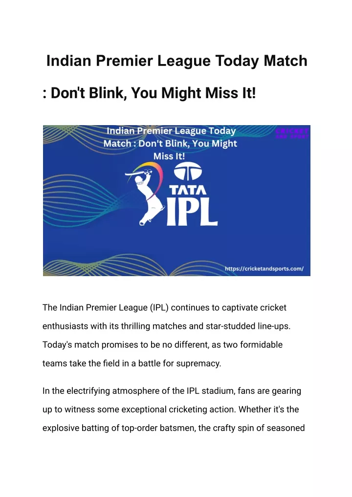 indian premier league today match