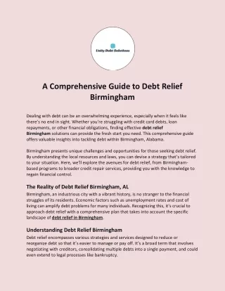 A Comprehensive Guide to Debt Relief Birmingham