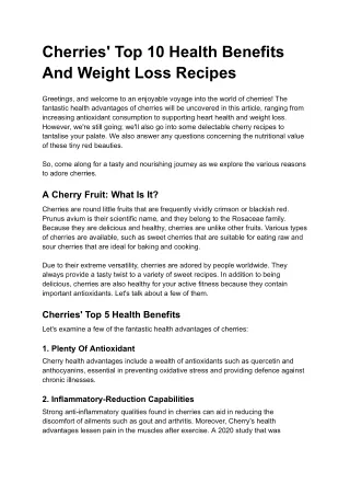 Cherries' Top 10 Health Benefits And Weight Loss Recipes