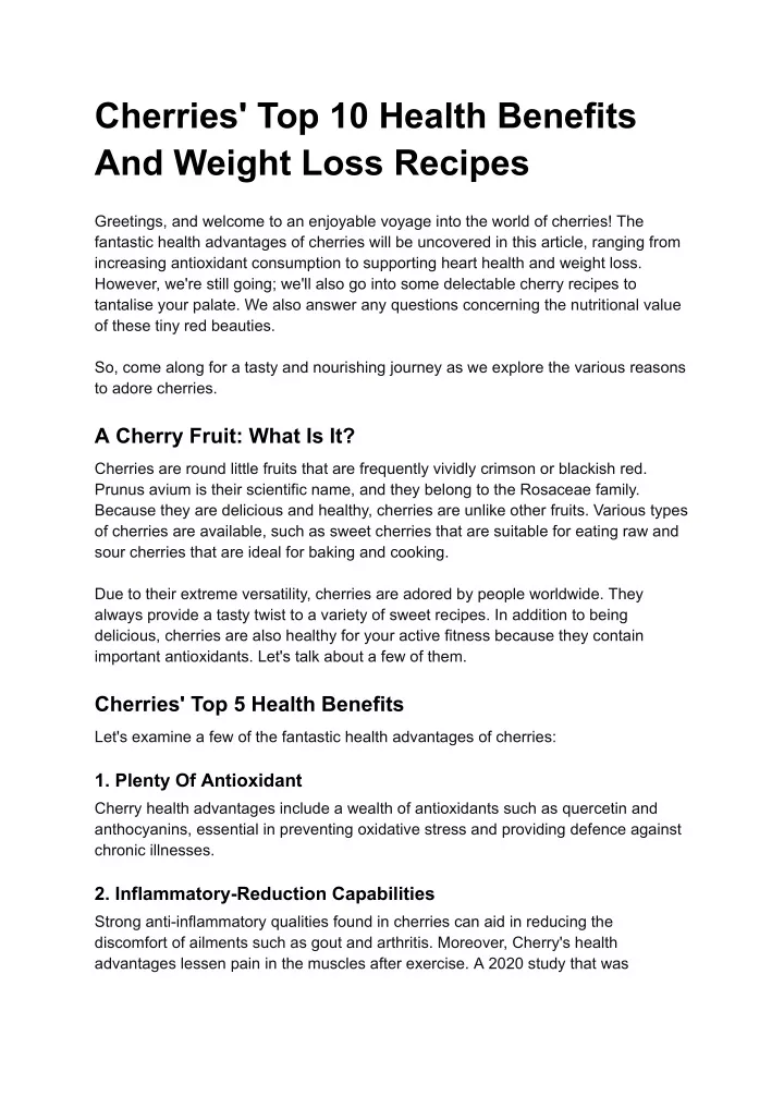 cherries top 10 health benefits and weight loss