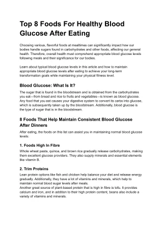 Top 8 Foods For Healthy Blood Glucose After Eating