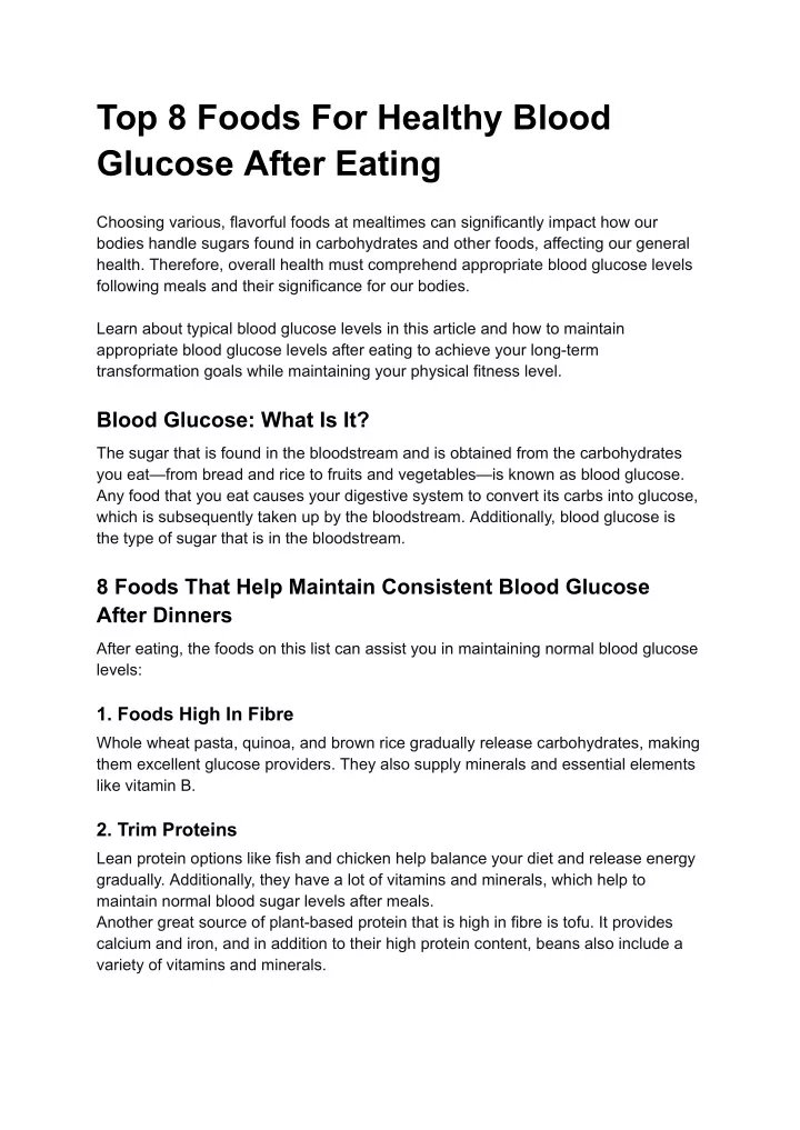 top 8 foods for healthy blood glucose after eating