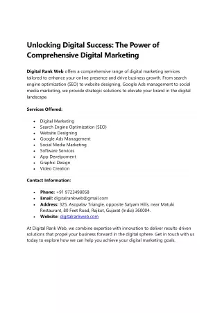 Unlocking Digital Success: The Power of Comprehensive Digital Marketing
