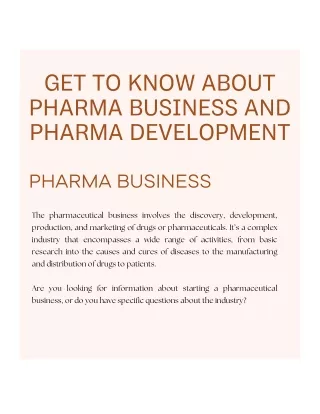 Get to know about Pharma Business and Pharma Development