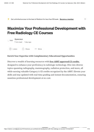 Maximize Your Professional Development with Free Radiology CE Courses _ by Apexceus _ Mar, 2024 _ Medium