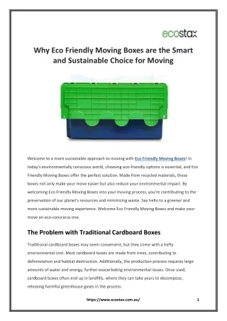 Why Eco Friendly Moving Boxes are the Smart and Sustainable Choice for Moving