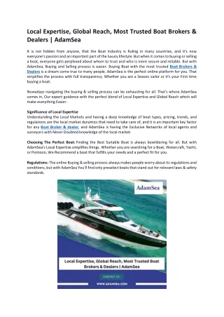 Local Expertise, Global Reach, Most Trusted Boat Brokers & Dealers | AdamSea