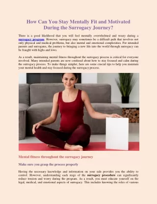 Stay Mentally Fit and Motivated During the Surrogacy Journey