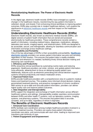 Revolutionizing Healthcare: The Power of Electronic Health Records
