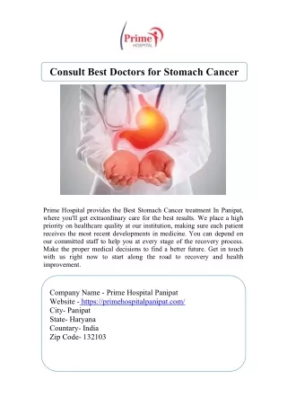 Best Stomach Cancer treatment In Panipat