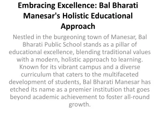 Embracing Excellence: Bal Bharati Manesar's Holistic Educational Approach