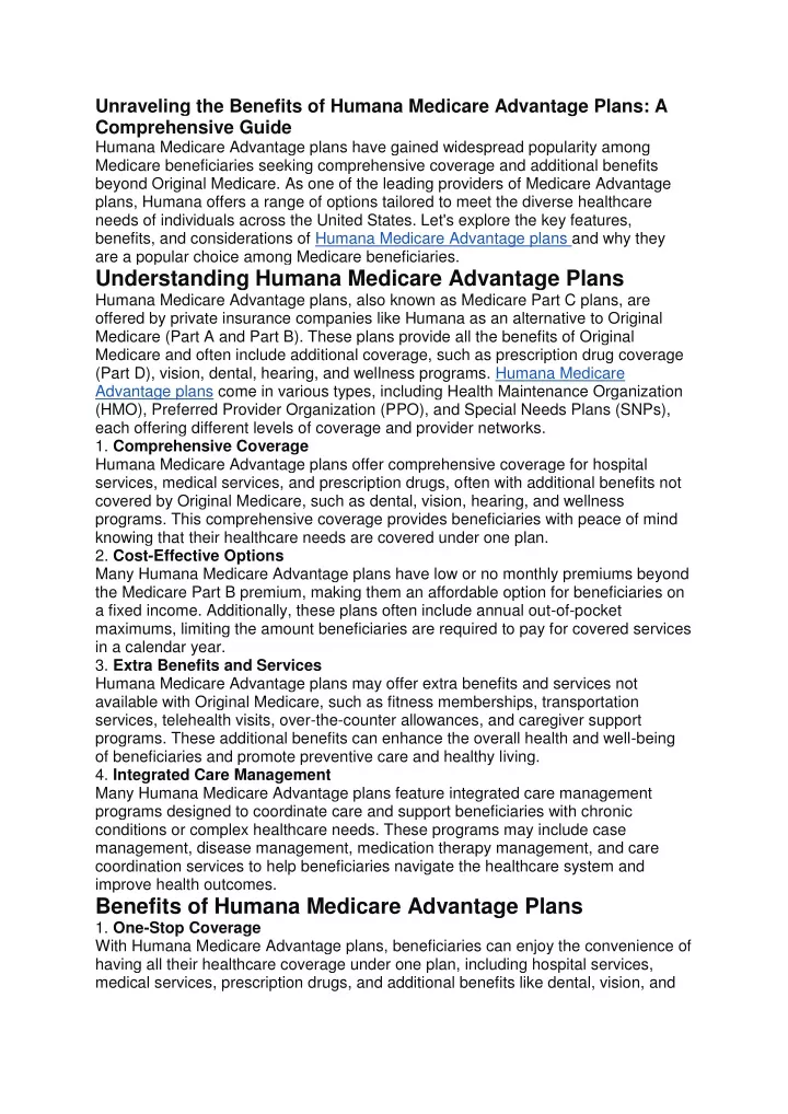 unraveling the benefits of humana medicare