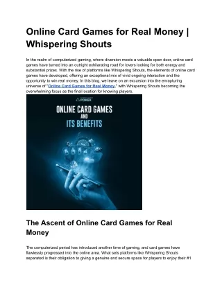 Online Card Games for Real Money _ Whispering Shouts