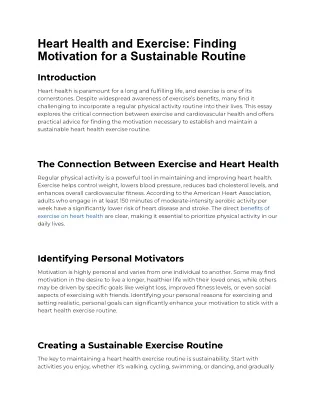 Heart Health and Exercise Finding Motivation for a Sustainable Routine