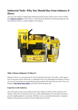 Industrial Tools: Why You Should Buy from Industry E-Direct