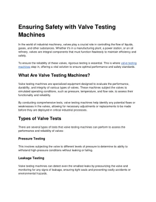 Valve Testing Machine