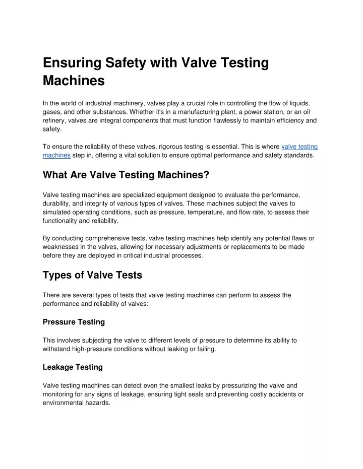 ensuring safety with valve testing machines