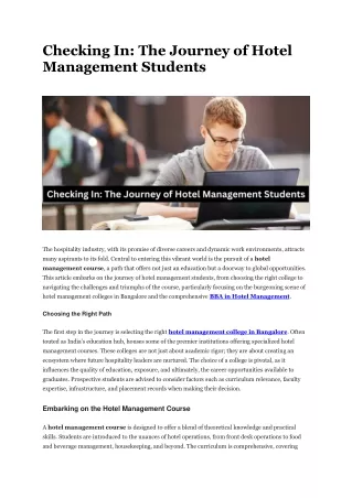 Checking In The Journey of Hotel Management Students