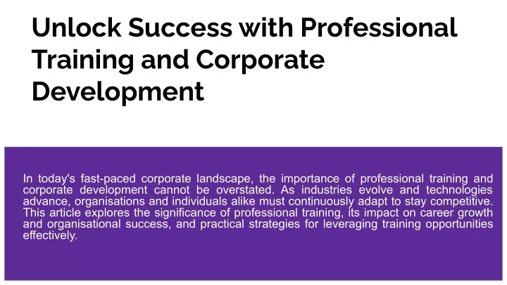 unlock success with professional training