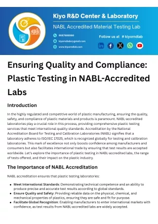 NABL Certified testing laboratories in chennai, plastic testing lab in chennai