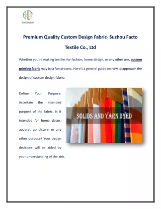 Premium Quality Custom Design Fabric- Suzhou Facto Textile Co., Ltd