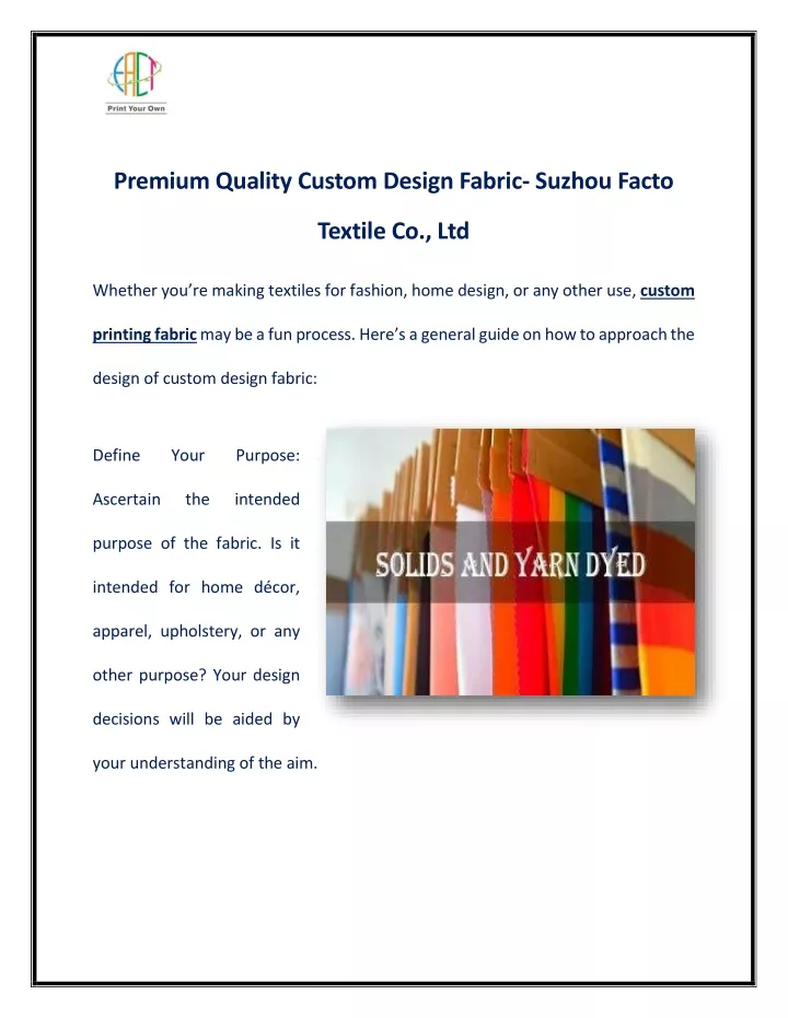 premium quality custom design fabric suzhou facto