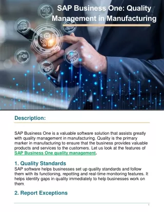 SAP Business One Quality Management in Manufacturing