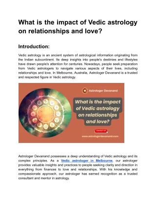 What is the impact of Vedic astrology on relationships and love_Astrologer Devanand