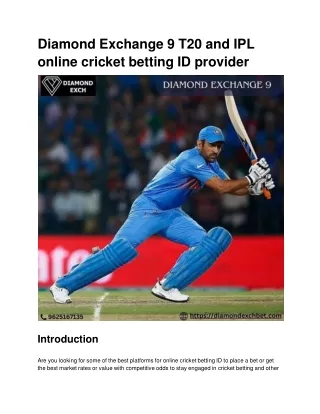 Diamond Exchange 9 T20 and IPL online cricket betting ID provider
