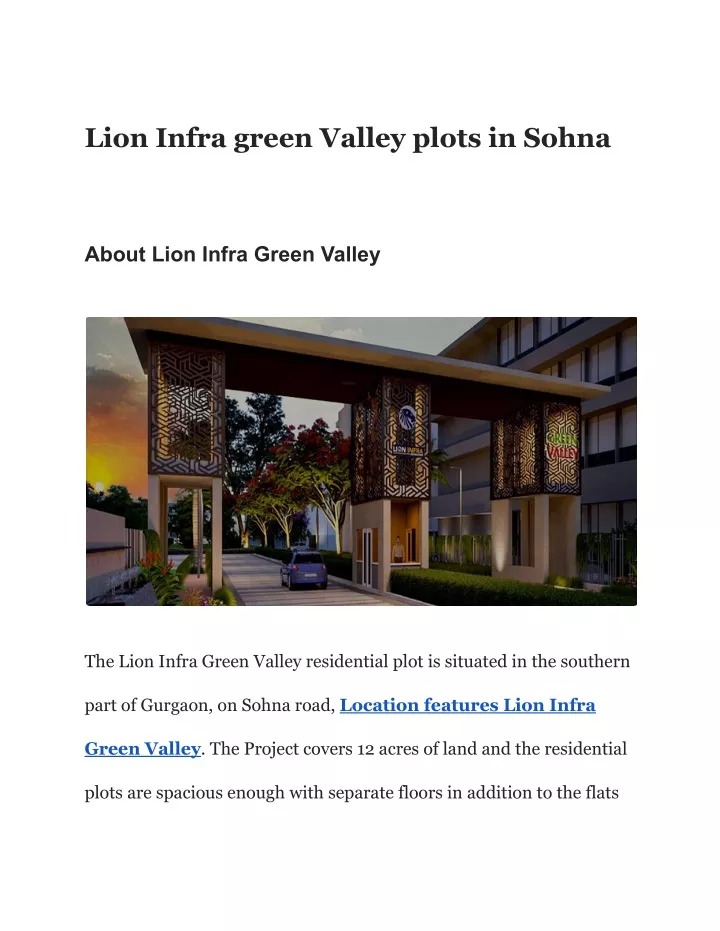 lion infra green valley plots in sohna