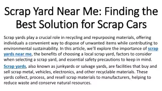 Scrap Yard Near Me Finding the Best Solution for Scrap Cars