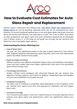 How to Evaluate Cost Estimates for Auto Glass Repair and Replacement