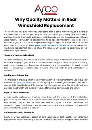 Why Quality Matters in Rear Windshield Replacement