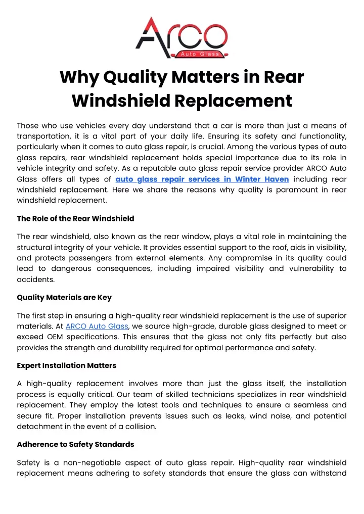why quality matters in rear windshield replacement