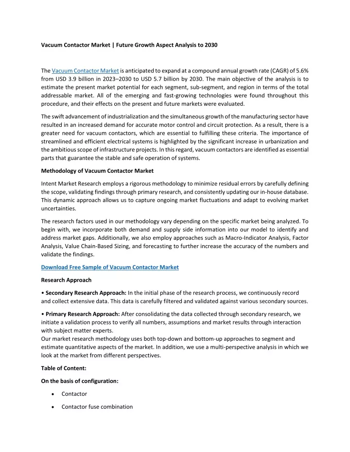 vacuum contactor market future growth aspect