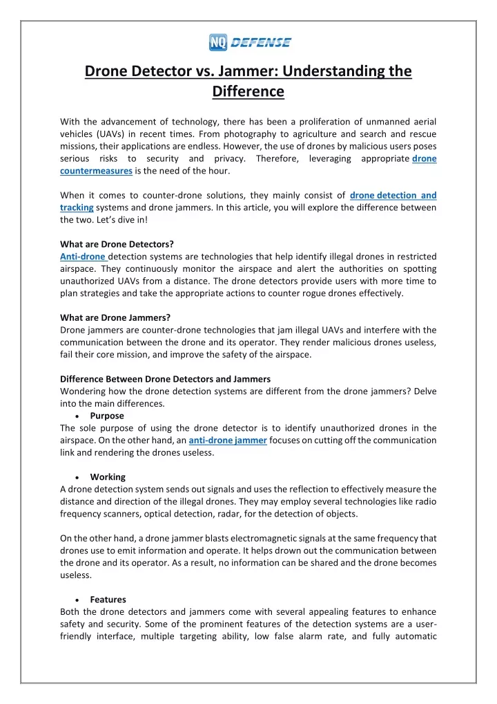 drone detector vs jammer understanding
