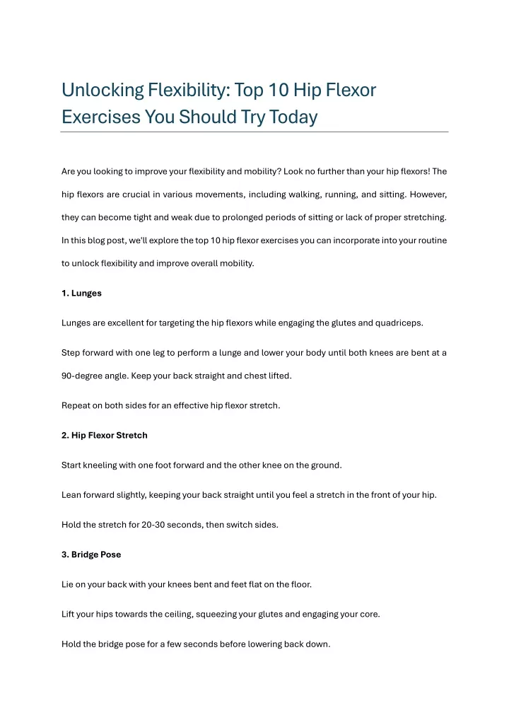 unlocking flexibility top 10 hip flexor exercises