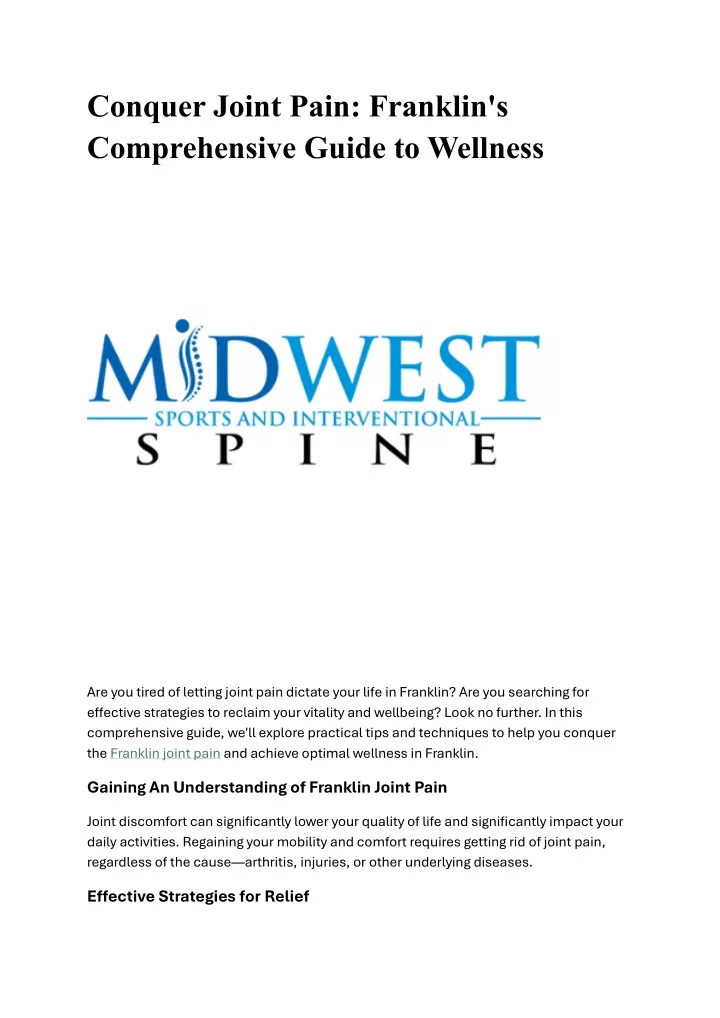 conquer joint pain franklin s comprehensive guide