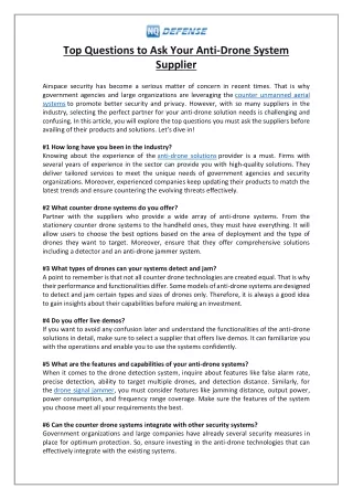 top questions to ask your anti drone system