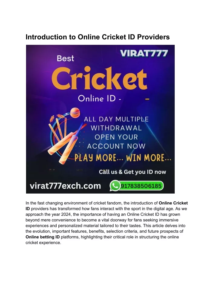 introduction to online cricket id providers