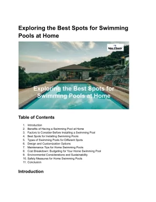 Exploring the Best Spots for Swimming Pools at Home