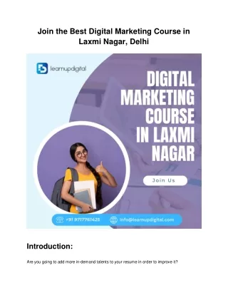 Join the Best Digital Marketing Course in Laxmi Nagar, Delhi