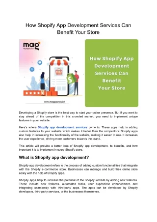 Benefit Your Store with the Shopify App Development Services