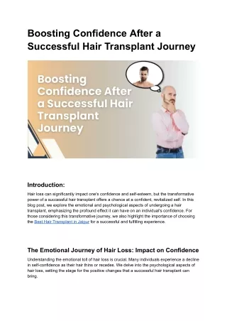 Boosting Confidence After a Successful Hair Transplant Journey