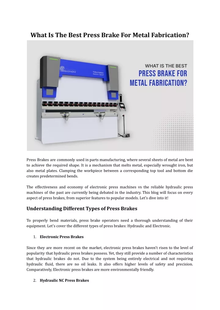 what is the best press brake for metal fabrication