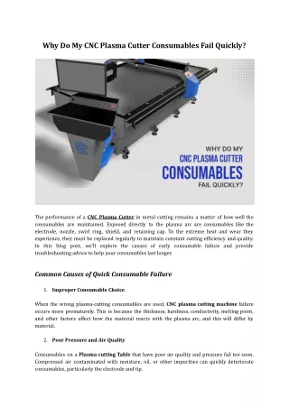 why do my cnc plasma cutter consumables fail