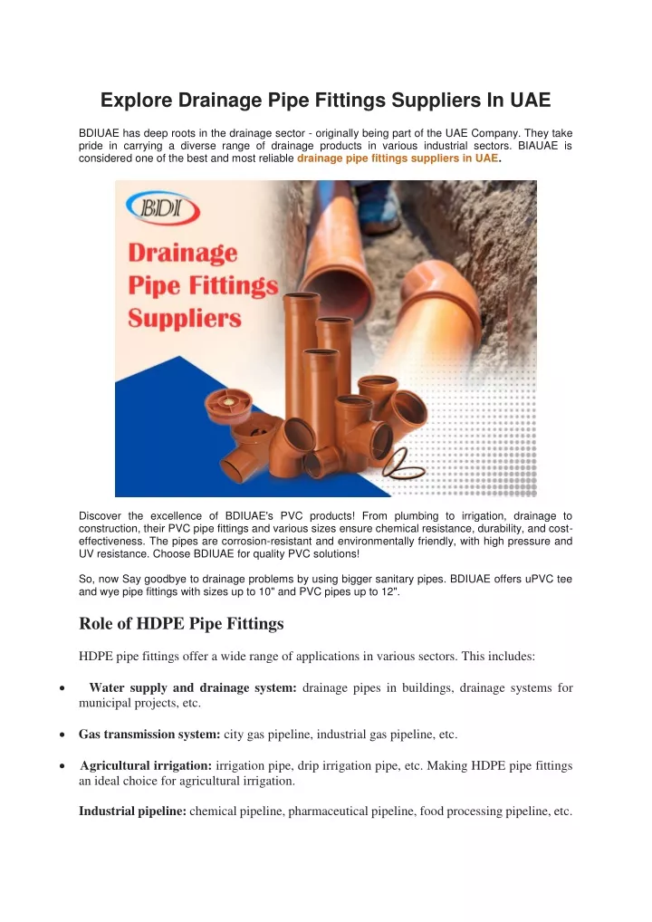 explore drainage pipe fittings suppliers in uae