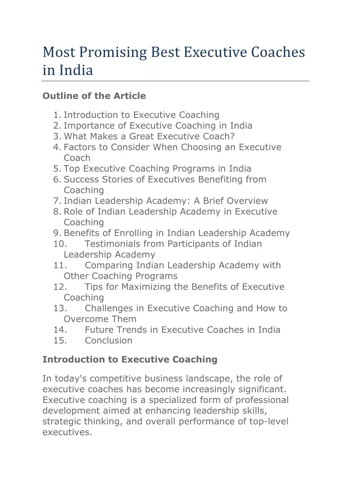 most promising best executive coaches in india