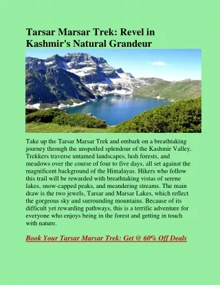 Tarsar Marsar Trek: Discovering the Unexplored Beauty