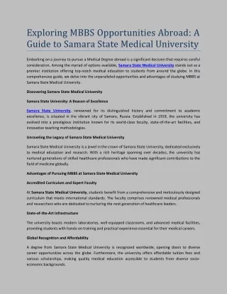 Exploring MBBS Opportunities Abroad A Guide to Samara State Medical University (1)